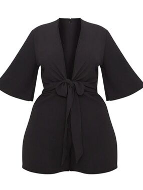 PrettyLittleThing Black Tie-Front Romper
